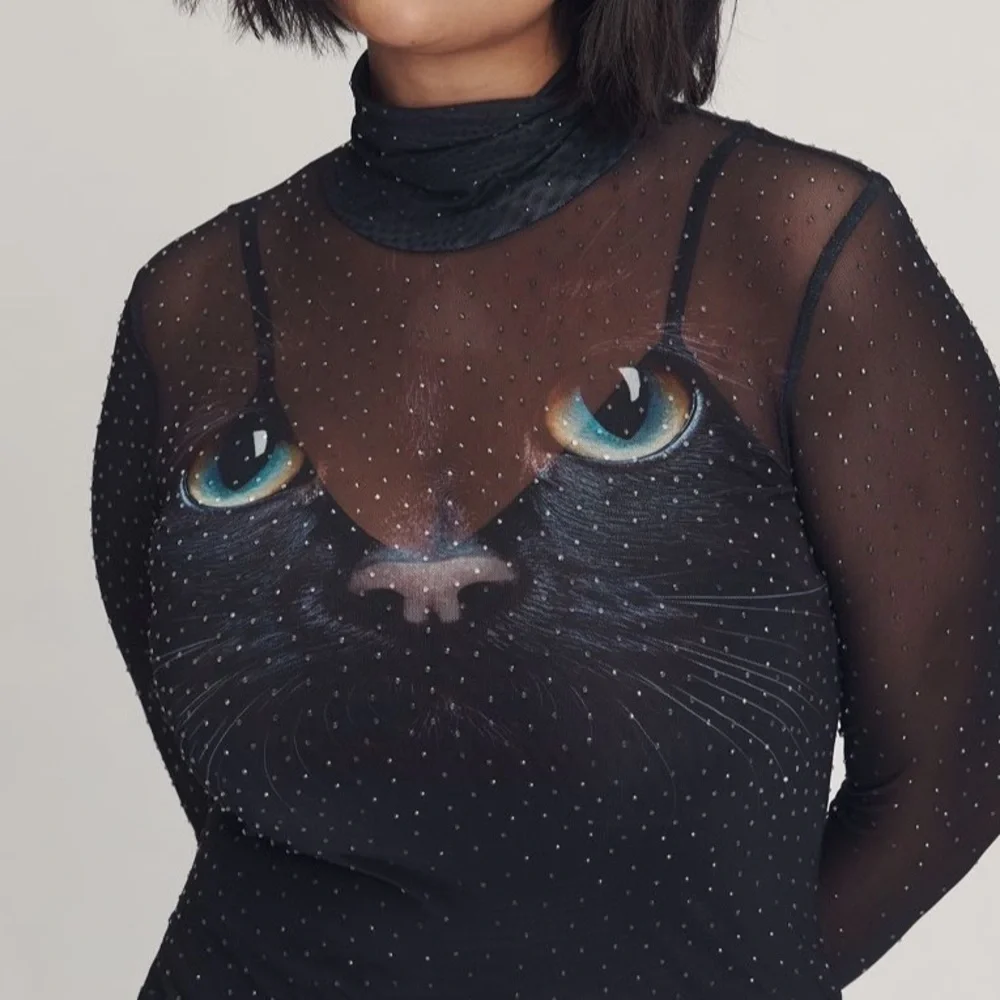 AFRM Long-Sleeve Mock-Neck Printed Midi Dress